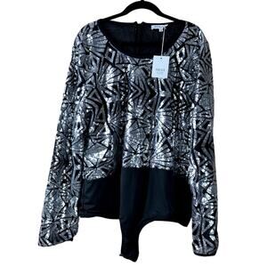 Truly You NWT LongSleeve Sequins Bodysuit NewYearsEve Cocktail Women Size 28 Top